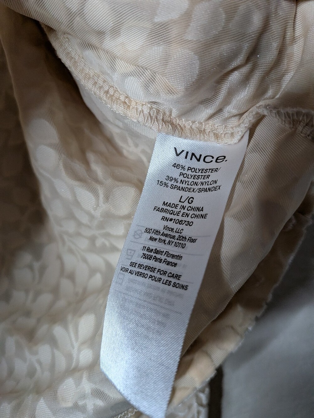 Vince Cream Textured Leaf Floral Velvet Burnout Long Sleeve Crewneck Top L - Picture 6 of 7